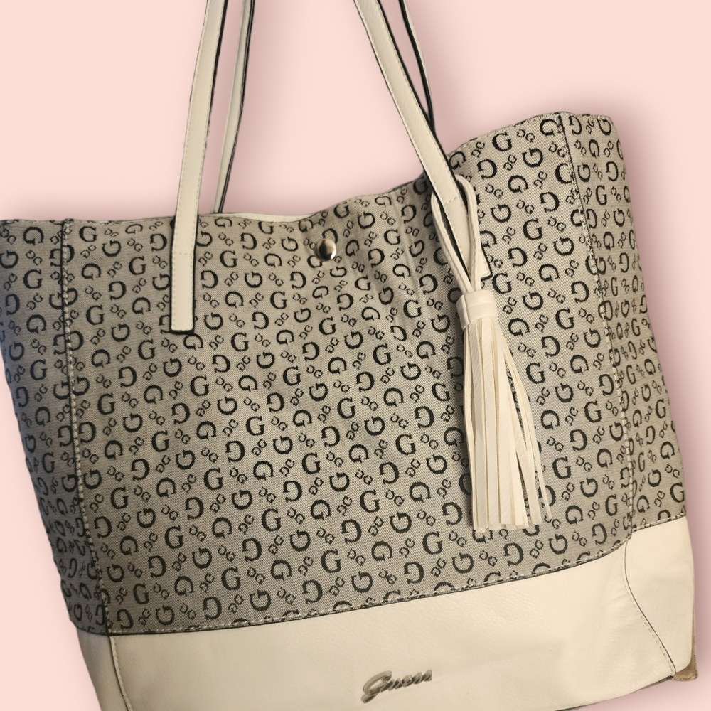 GUESS Tote, white and gray